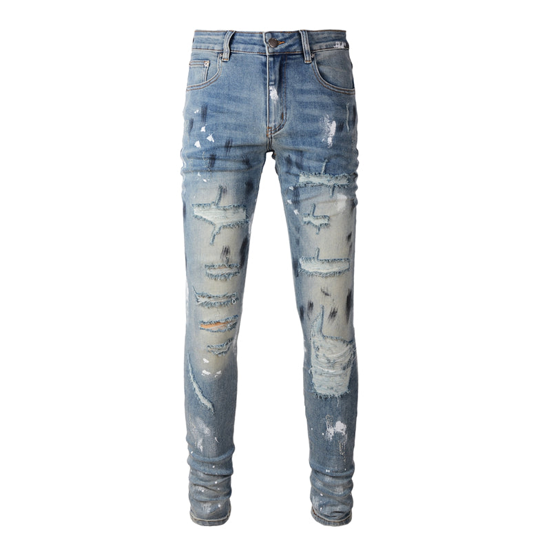 Shop AMIRI 2023 SS Street Style Plain Cotton Logo Distressed Jeans